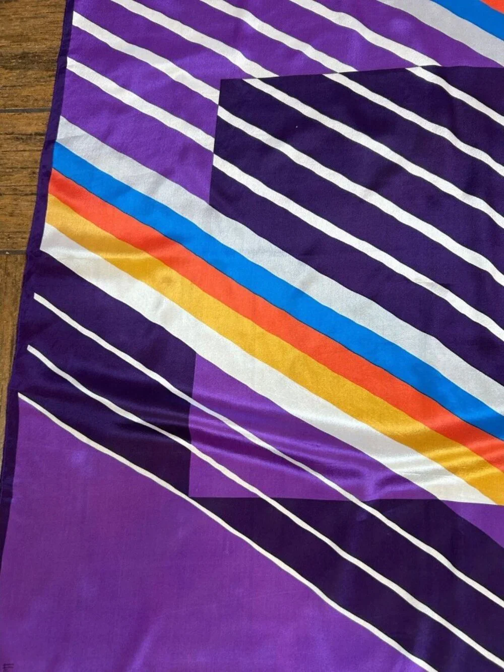 Honey Vintage Scarf 100% Silk Purple Geometric Stripes 30” Square